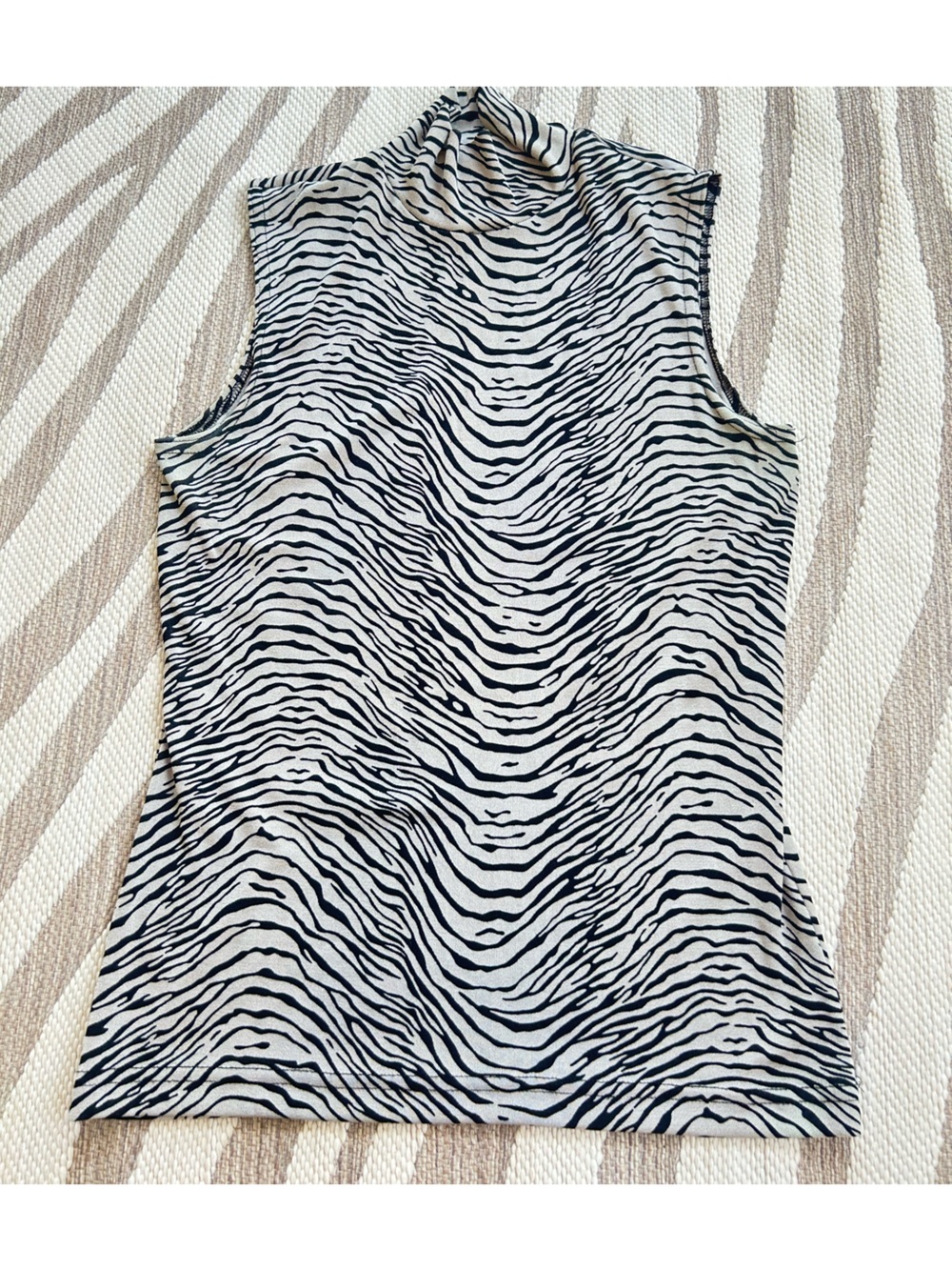 Y2K Zebra Print Sleeveless Mockneck Top